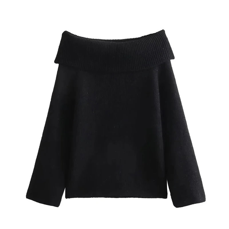 Levoire | Pull Luxe À Épaules Dénudées À Manches Longues Noir