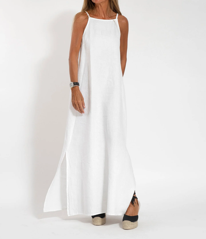 Levoire | Élégante Robe Longue Sans Manches en Coton et lin de Couleur Unie