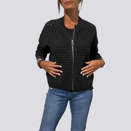 Levoire | Veste Élégante En Tricot À Trous Avec Fermeture Éclair