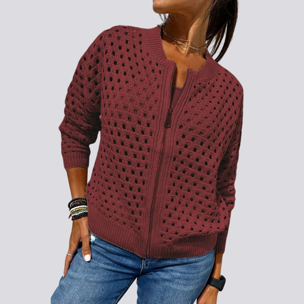 Levoire | Veste Élégante En Tricot À Trous Avec Fermeture Éclair Winerot