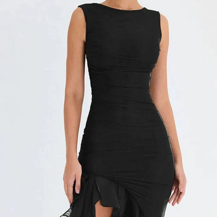 Levoire | Robe De Soirée Noire Avec Des Volants Ludiques Noir