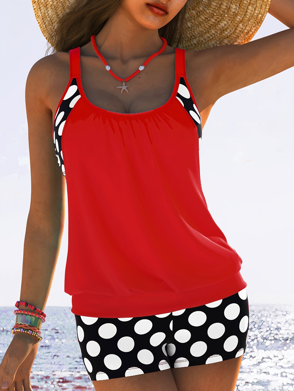 Levoire | Haut De Tankini À Pois Avec Top Flottant Pour Femmes Rot