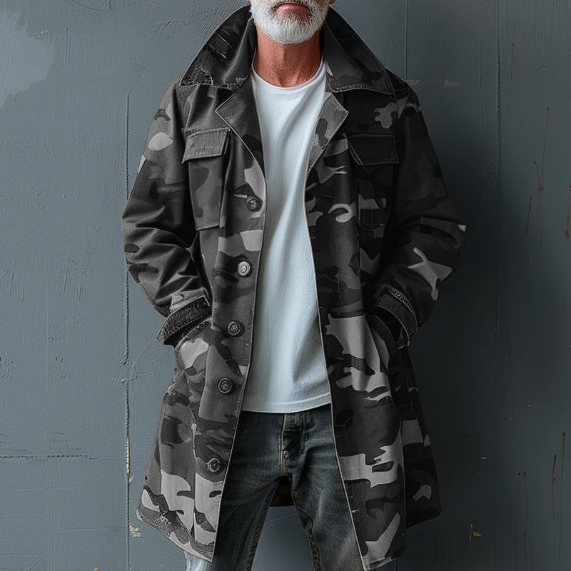 Levoire | Veste Trench Camouflage Pour Hommes Gris