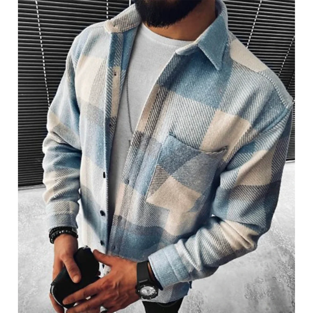 Levoire | Chemise à manches longues à carreaux pour hommes Bleu clair