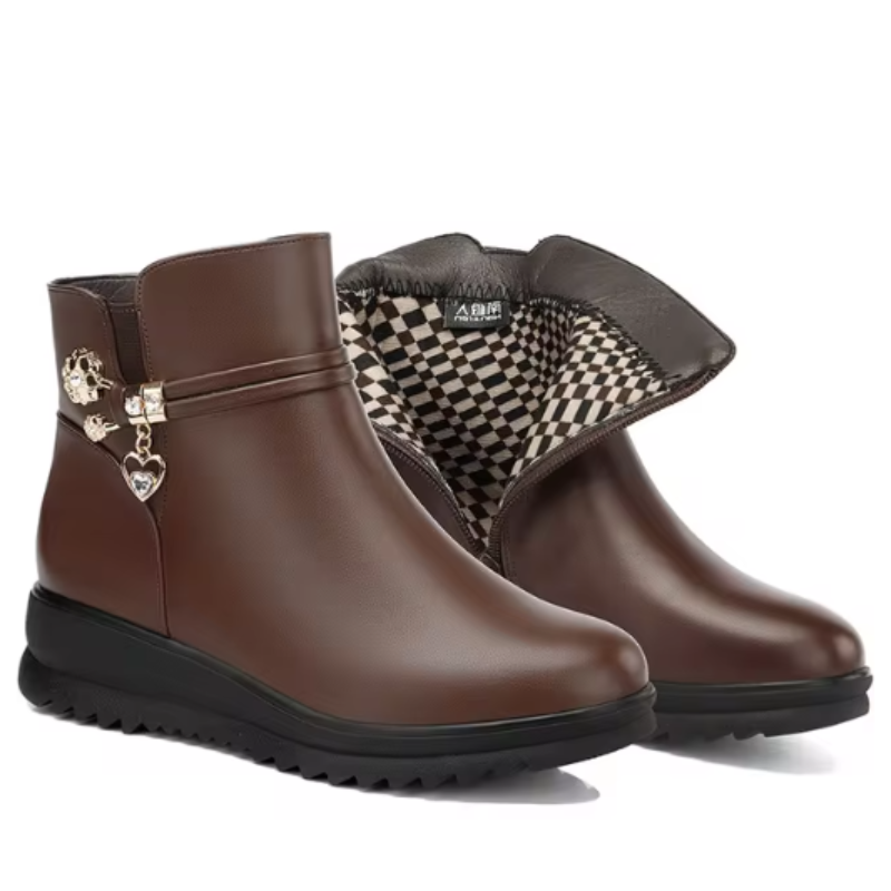 Levoire | Bottes Femme avec Détail Suspendu Talon Bas Braun