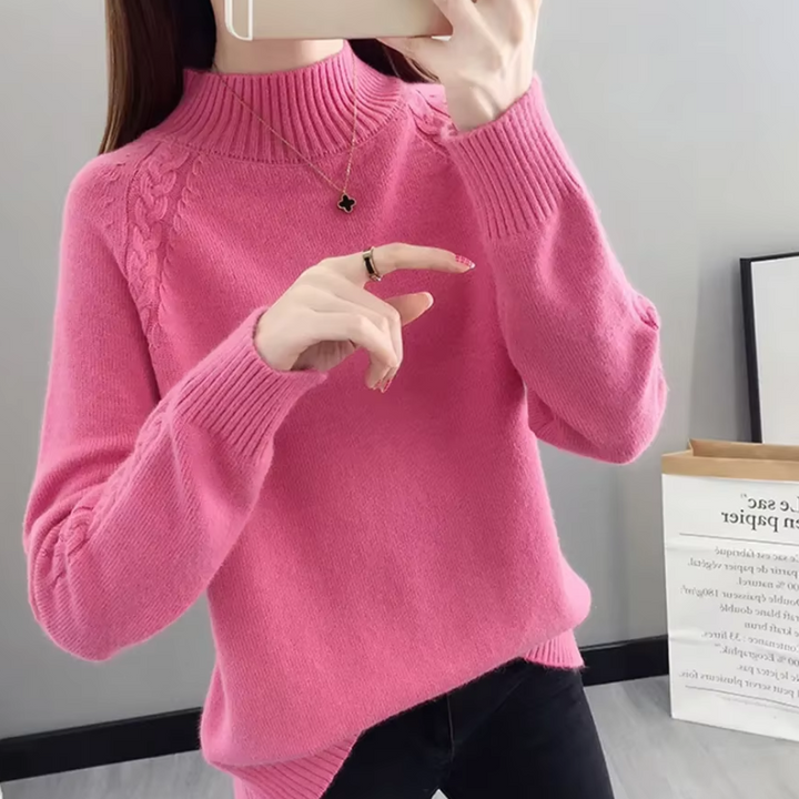 Levoire | Pull à col montant Pull Femme Détails du motif en cable Rosa