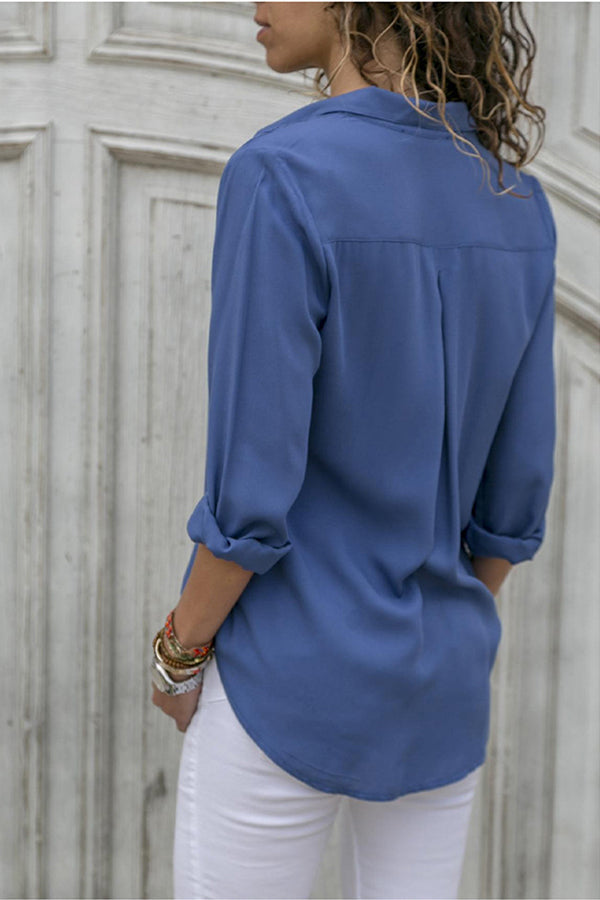 Levoire | Blouse Chic Avec Patte De Boutonnage Et Manches Retroussées Pour Femmes