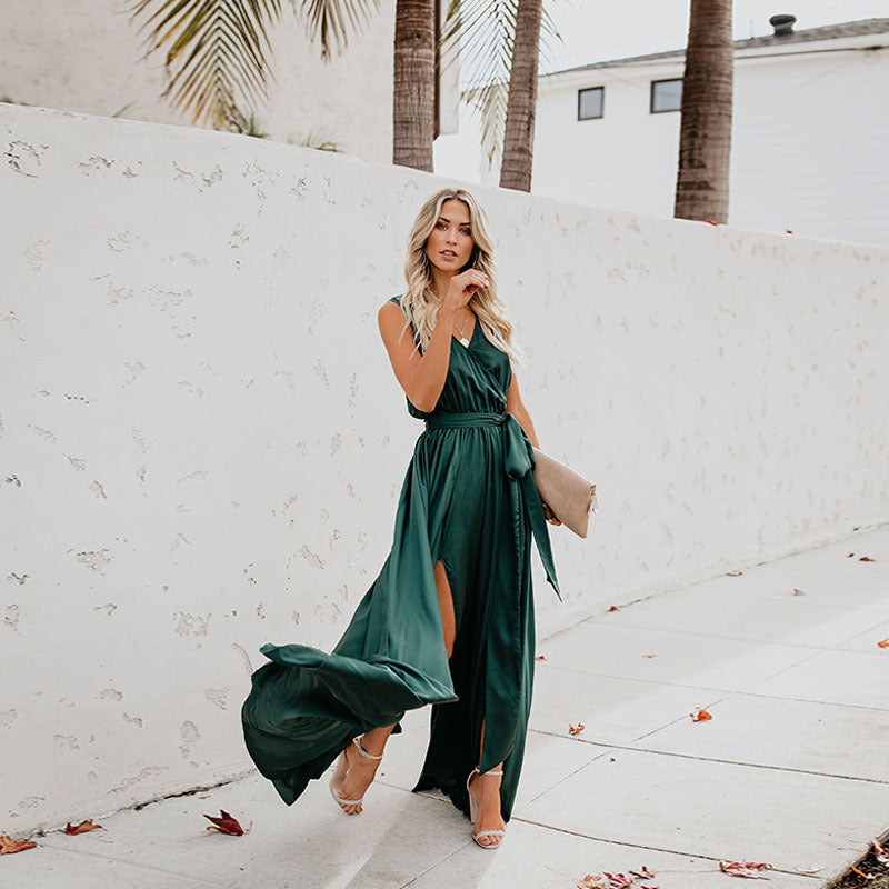 Levoire | Robe longue à la mode sans manches avec col exquis Vert