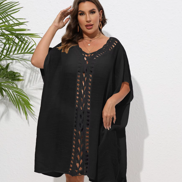 Levoire | Kaftan De Plage Plein D'Air, Avec Bord Tricoté Noir Une taille