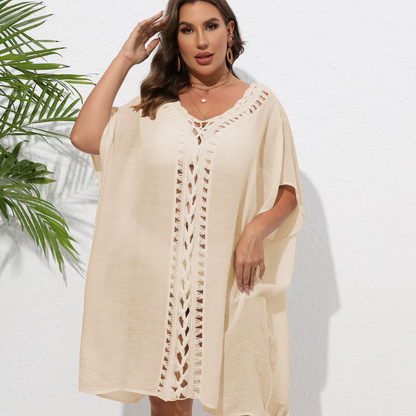 Levoire | Kaftan De Plage Plein D'Air, Avec Bord Tricoté Biege Une taille