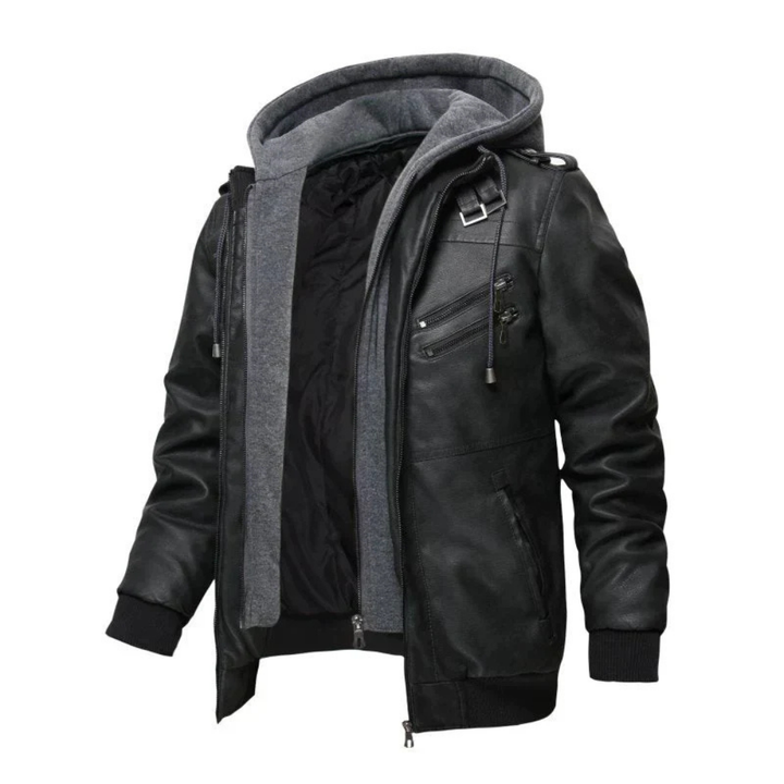 Levoire | Veste En Cuir Stylée Avec Capuche Noir