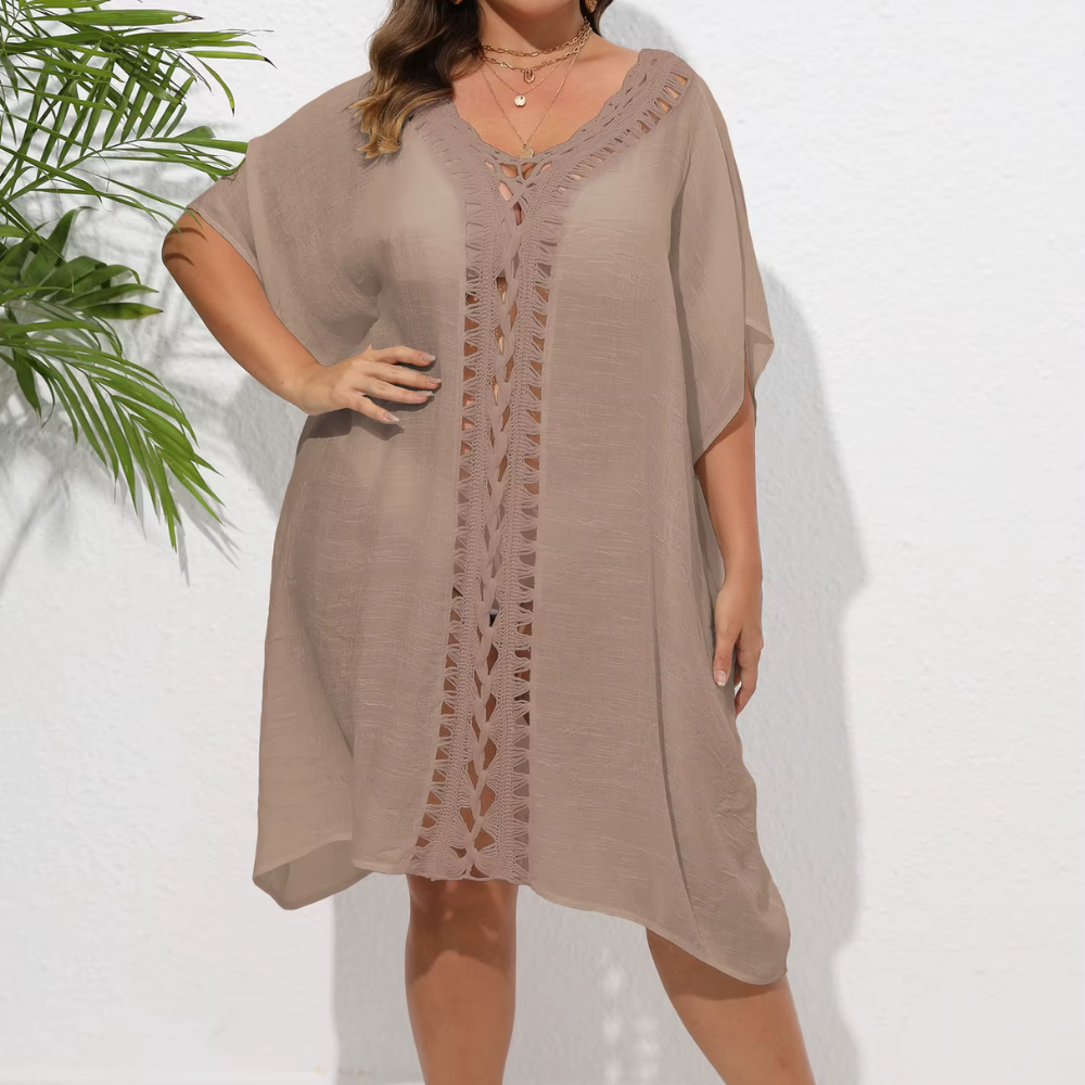 Levoire | Kaftan De Plage Plein D'Air, Avec Bord Tricoté Braun Une taille