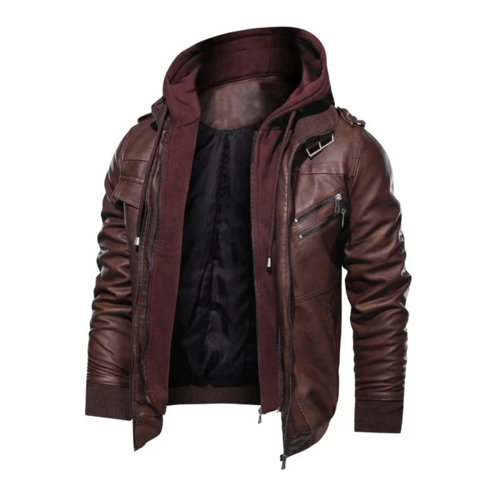 Levoire | Veste En Cuir Stylée Avec Capuche Braun