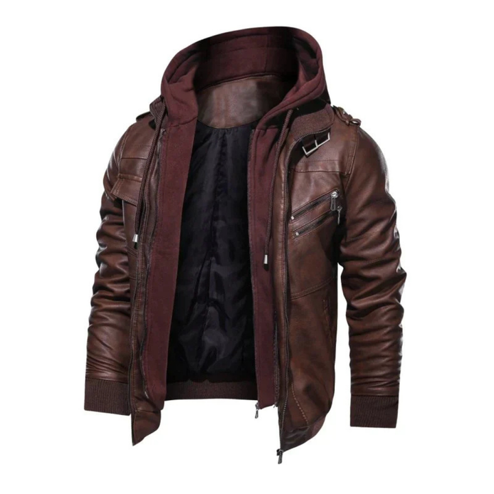 Levoire | Veste En Cuir Stylée Avec Capuche Braun