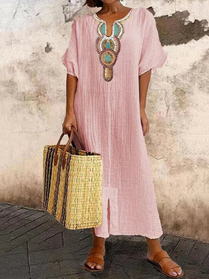 Levoire | Kaftan-Robe Avec Accent Ethnique Rosa