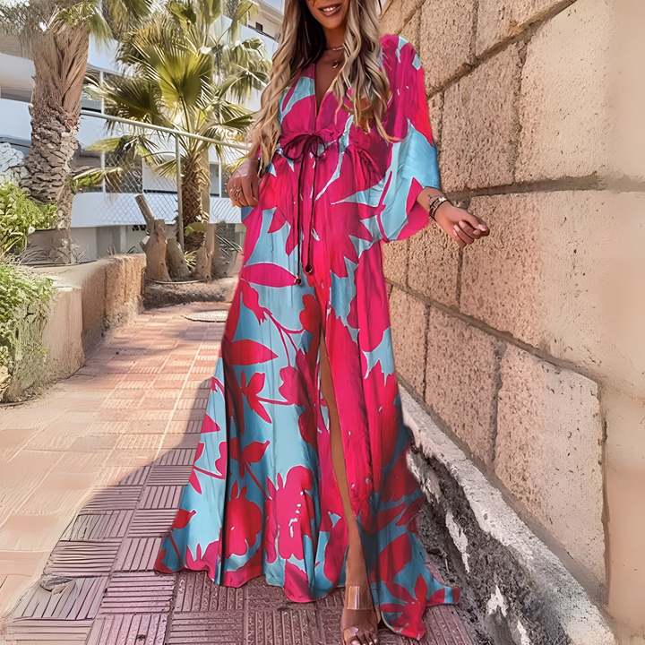 Levoire | Robe Longue Boho Imprimée À Manches Longues De Luxe Avec Ceinture Sinivaurio