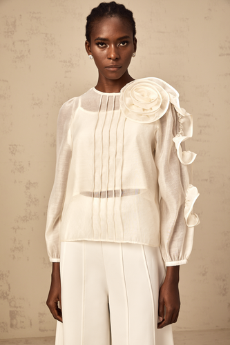 Levoire | Blouse Transparente Avec Détails De Fleurs 3D