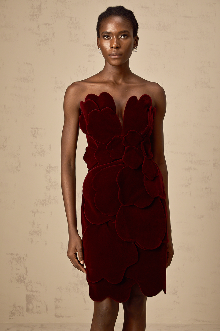 Levoire | Application De Fleur Rouge En Velours Robe Mini