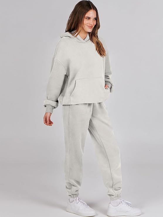 Levoire | Sweat À Capuche À Manches Longues, Pantalon Avec Poches Ensemble De Survêtement Deux Pièces Gris