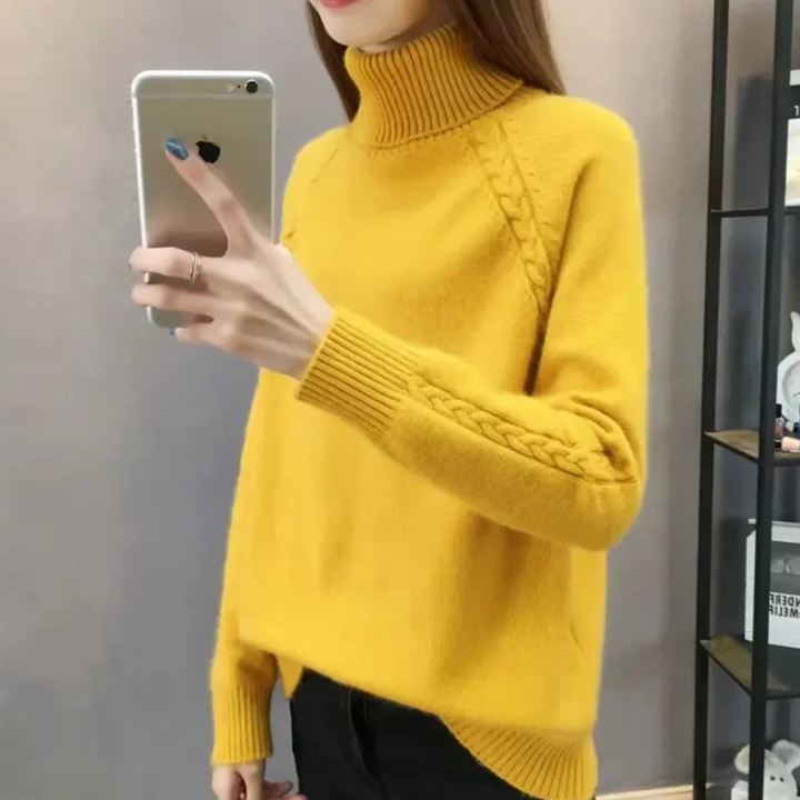 Levoire | Pull à col montant Pull Femme Détails du motif en cable Jaune
