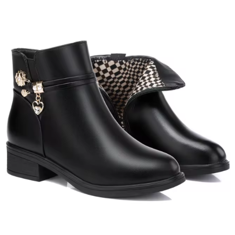 Levoire | Bottes Femme avec Détail Suspendu Talon Bas Noir