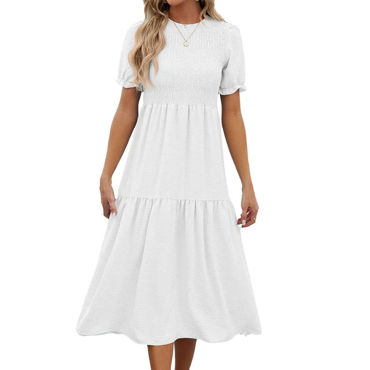 Levoire | Robe décontractée à manches courtes avec manches bouffantes et encolure estivale ronde Blanc