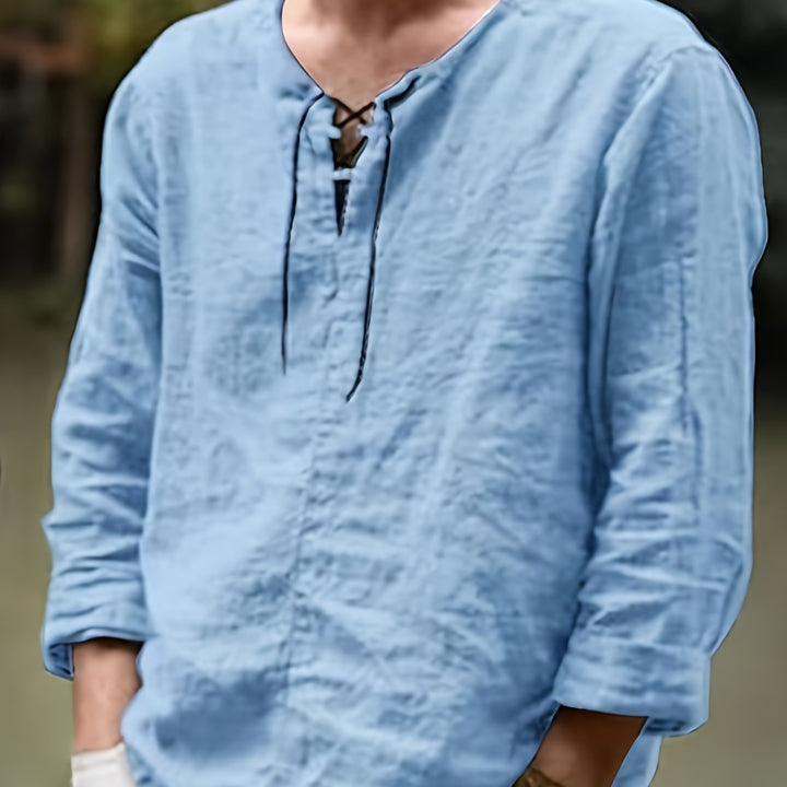 Levoire | T-Shirt Henley À Manches Longues En Mélange Coton-Lin Printemps/Automne