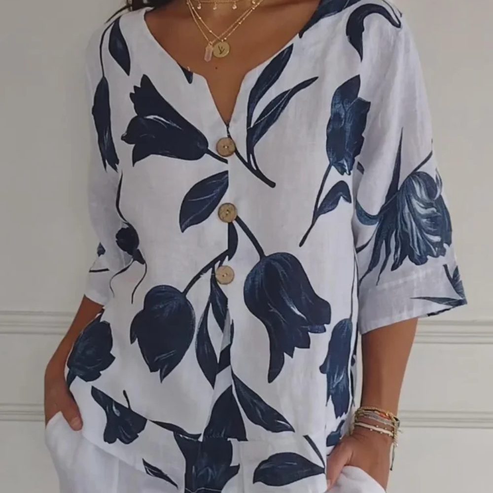 Levoire | Chemisier Léger En Lin Avec Motif Floral Gris