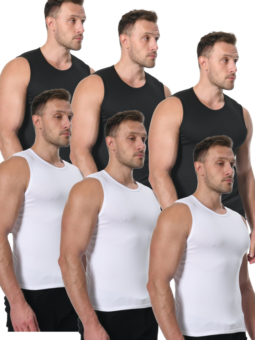 Levoire | 6 Pcs Gilet Basique Uni Pour Hommes Blanc * 3 pièces + Noir * 3 pièces