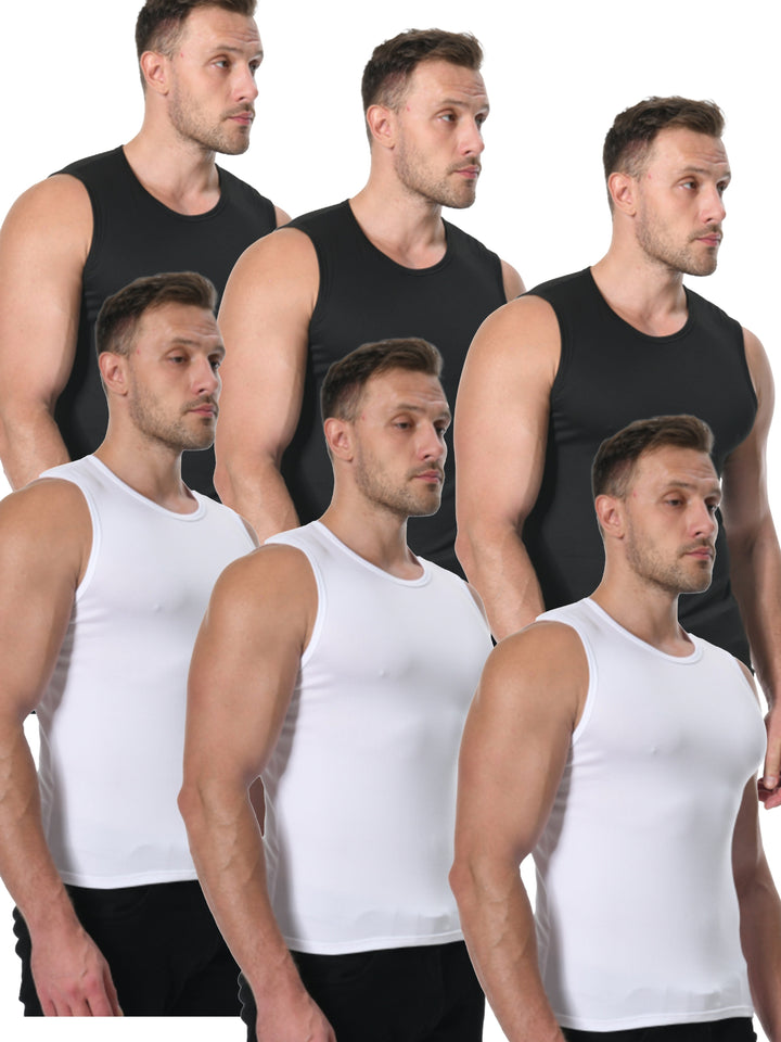 Levoire | 6 Pcs Gilet Basique Uni Pour Hommes Blanc * 3 pièces + Noir * 3 pièces