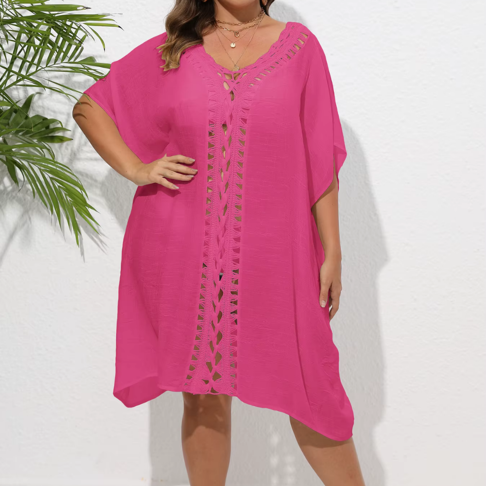 Levoire | Kaftan De Plage Plein D'Air, Avec Bord Tricoté Rosa Une taille