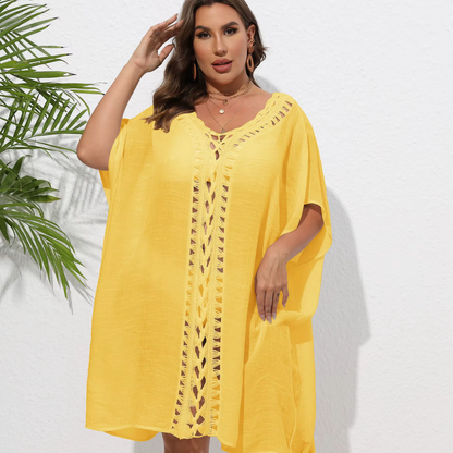 Levoire | Kaftan De Plage Plein D'Air, Avec Bord Tricoté Jaune Une taille