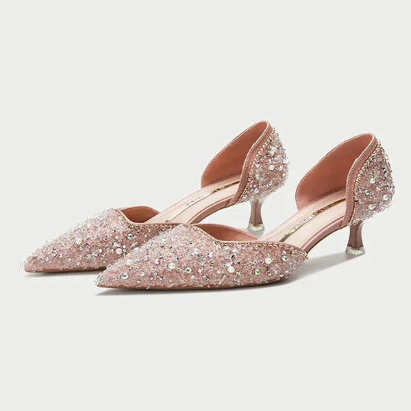 Levoire | Stylish Pointed Toe Shoes With Mid Heels, Featuring A Sparkling Surface
