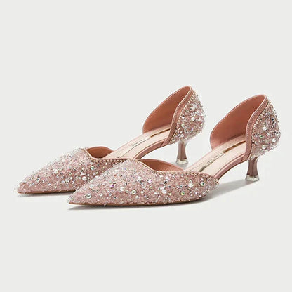 Levoire | Stylish Pointed Toe Shoes With Mid Heels, Featuring A Sparkling Surface