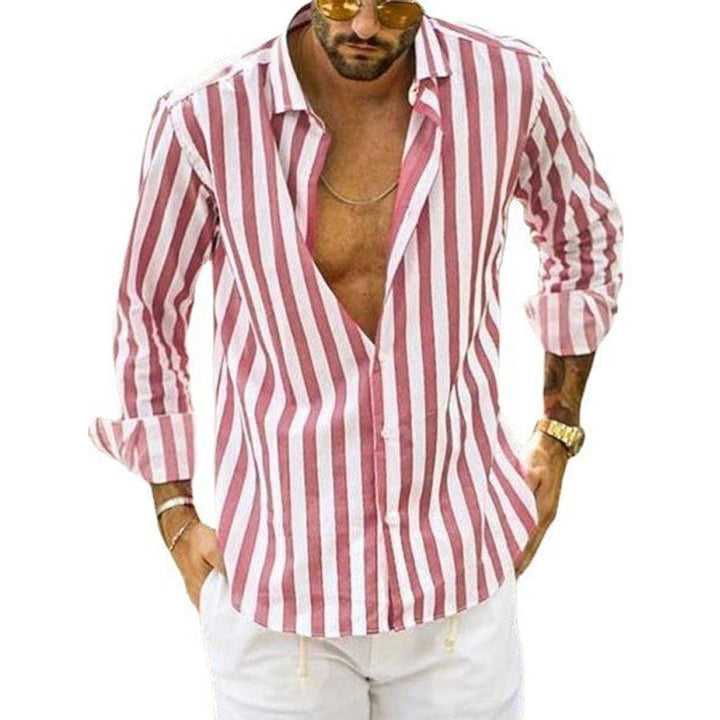 Levoire | Chemise Pour Homme À Manches Longues Avec Revers Rayé Rot