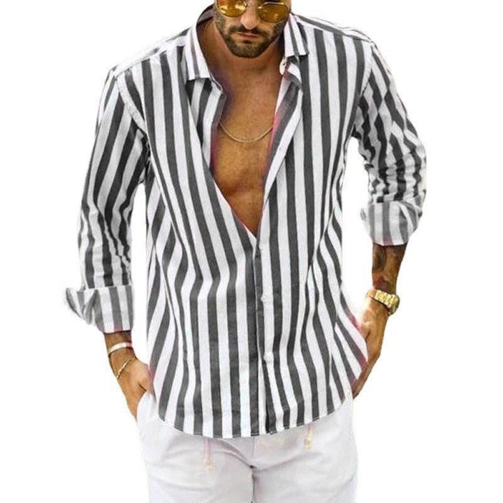 Levoire | Chemise Pour Homme À Manches Longues Avec Revers Rayé