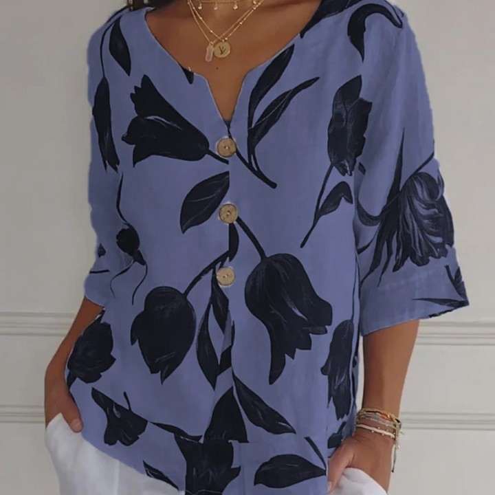 Levoire | Blouse En Lin À Motif Floral Pour Femmes Bleu