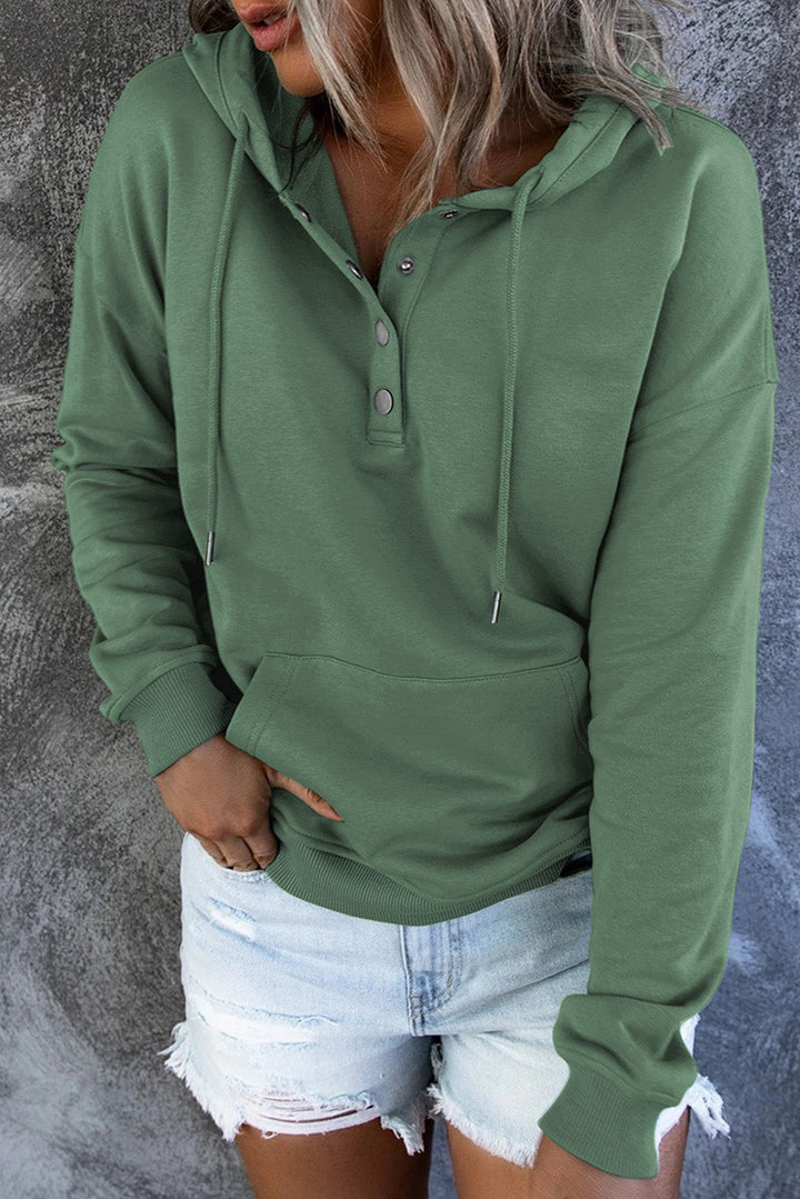 Levoire | Pull Fleece Chaud Avec Capuche Et Boutons Vert