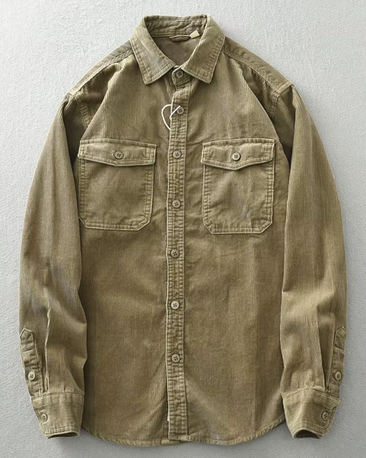 Levoire | Chemise en denim grise avec poches Khaki