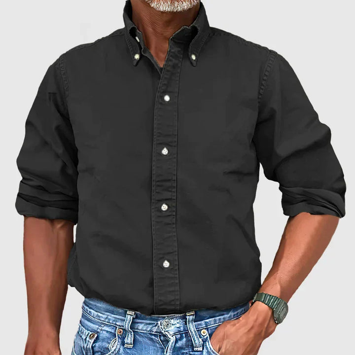 Levoire | Chemise Vintage Pour Hommes Avec Look Delave Et Manches Longues Noir