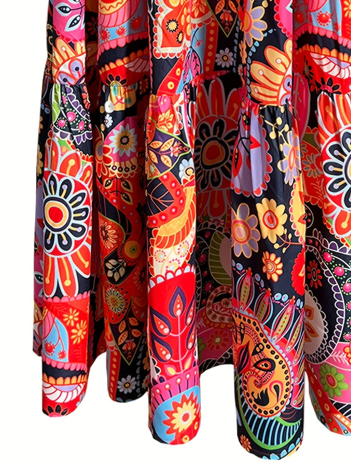 Levoire | Femme Robe de débardeur à volants imprimée en partout - Orange Rouge