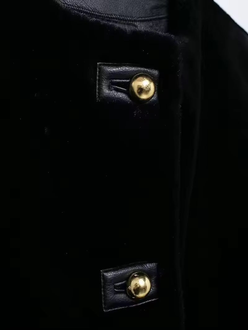 Levoire | Veste En Velours Noir Élégant Avec Des Boutons Dorés