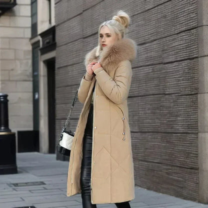 Levoire | Manteau d'hiver long avec fausse fourrure Khaki