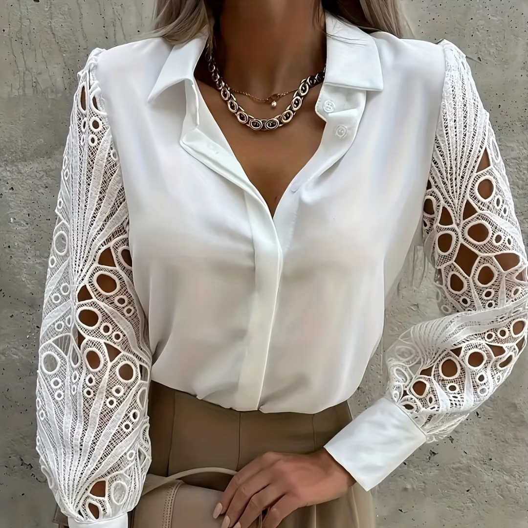 Levoire | Chemise En Soie Avec Des Manches En Dentelle Blanc