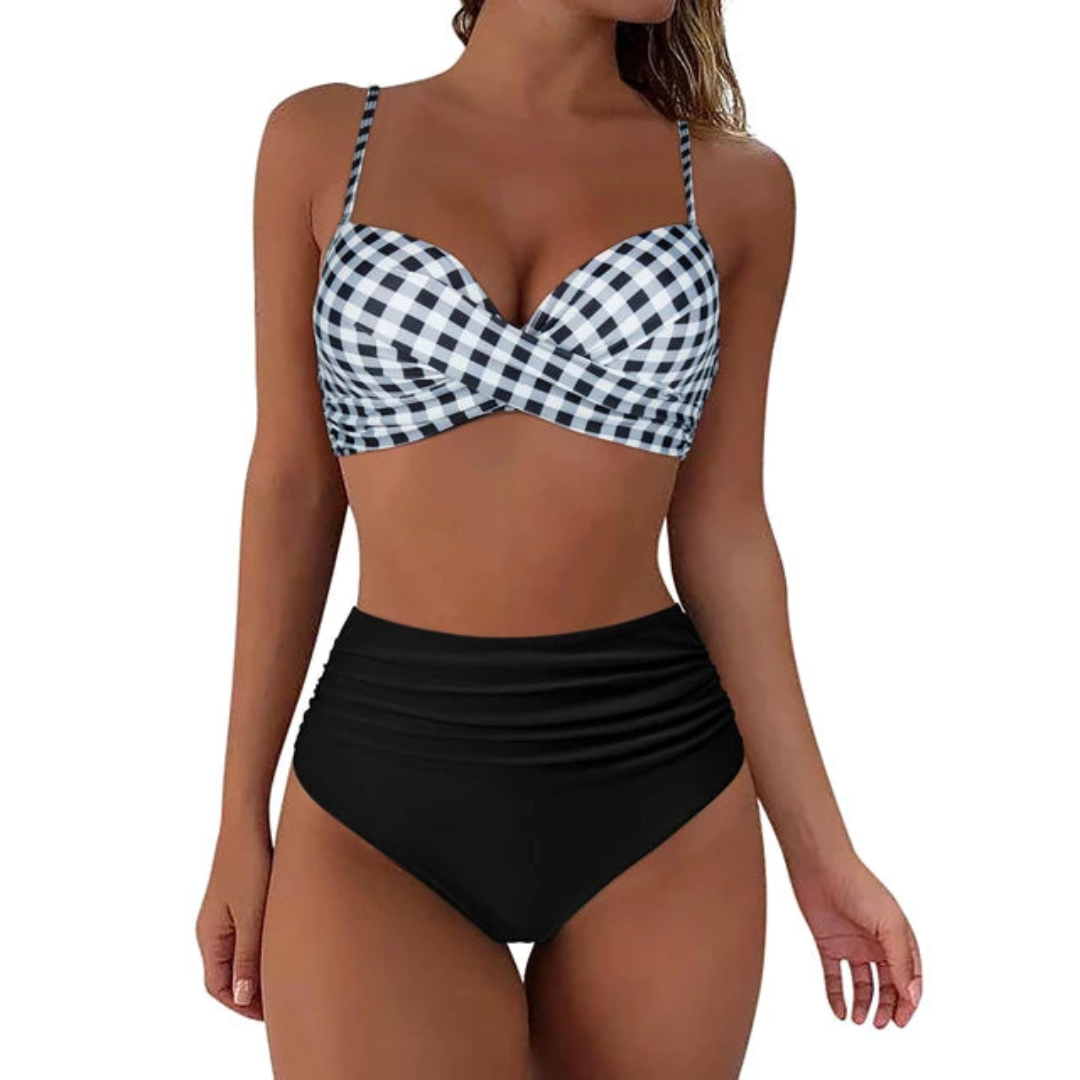 Levoire | Bikini Confort Hautement Ajusté Carreaux Noir