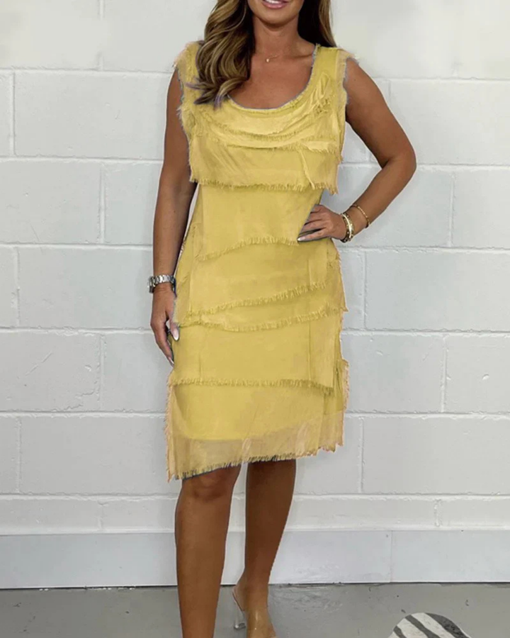 Levoire | Robe d'été à franges en douce teinte corail Jaune