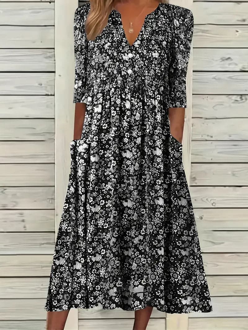 Levoire | Robe D'été Fleurie Pour Femme - Midi Noir