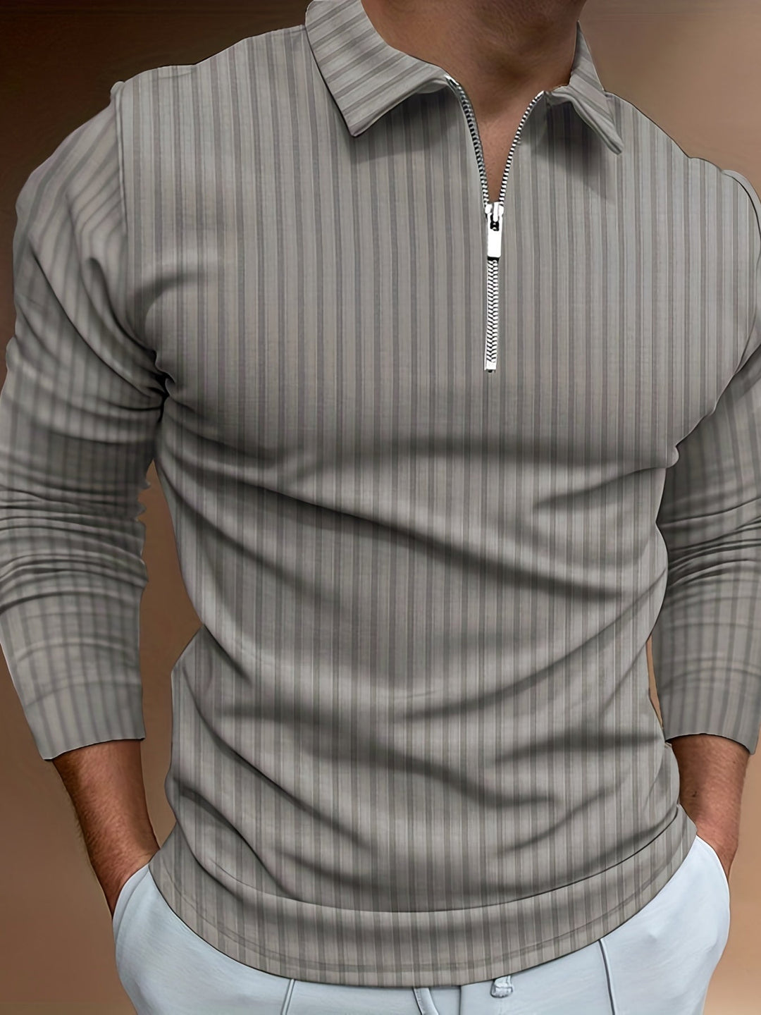Levoire | Rayures Verticales Chemise Pour Hommes Avec Zip Et Manches Longues