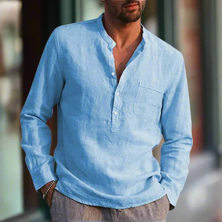 Levoire | Magnifique Chemise En Lin Avec Poche Poitrine Höllenblau