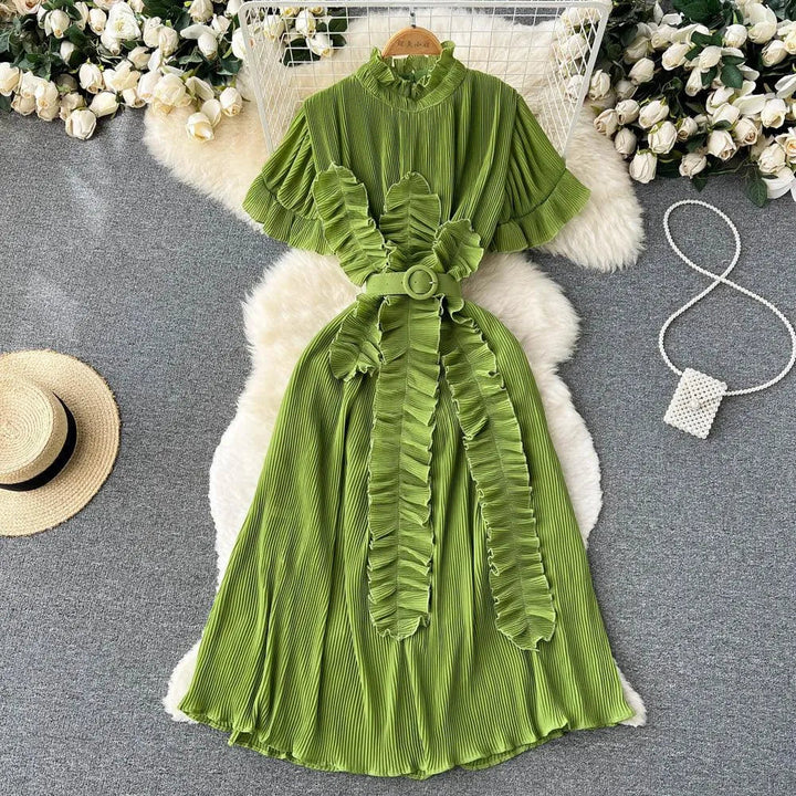 Levoire | Robe maxi à manches longues avec des volants plissés Vert Taille libre